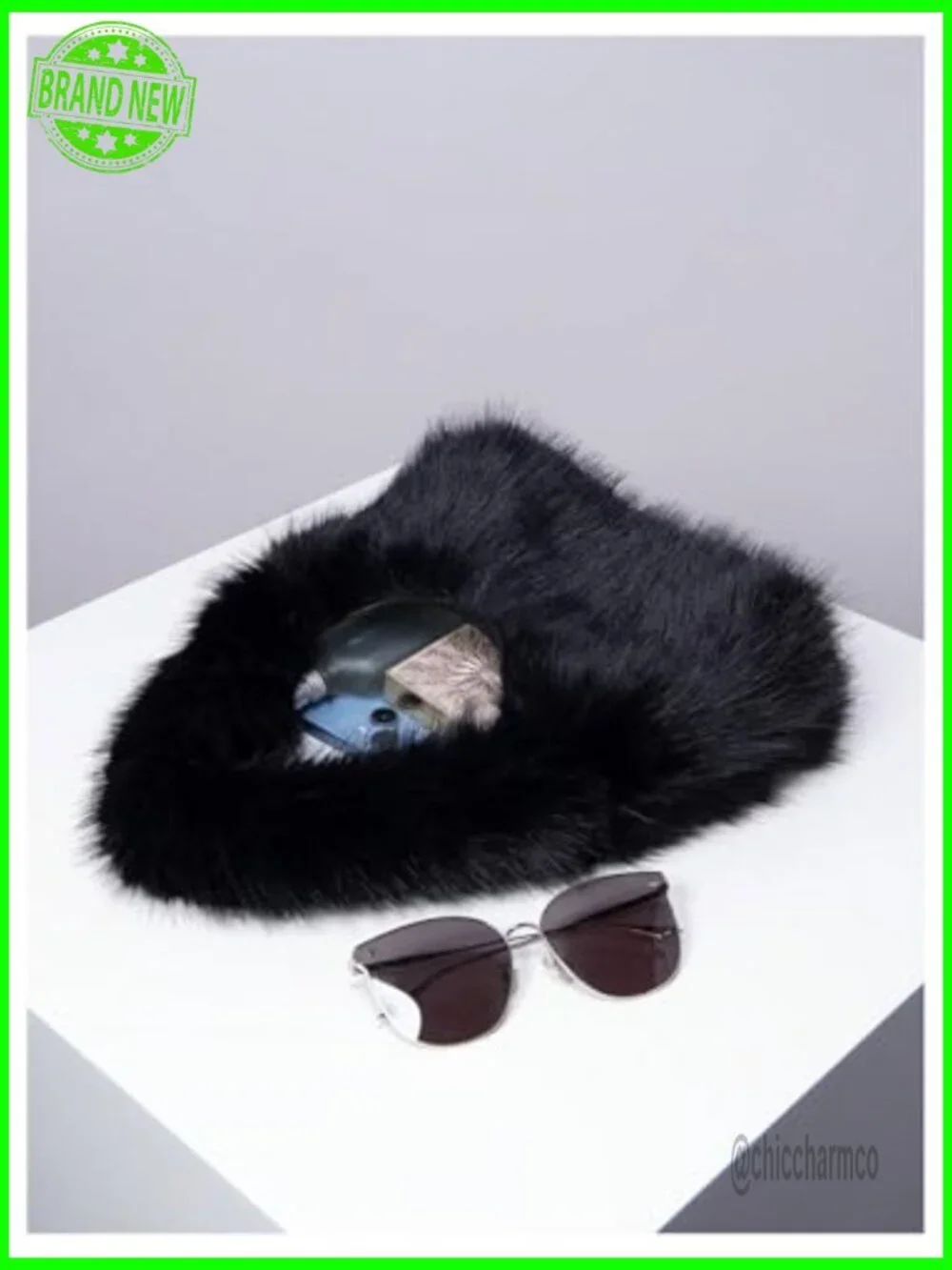 Faux Fur Plush Shoulder Bag Hobo Tote Crescent Shape Zipper Closure